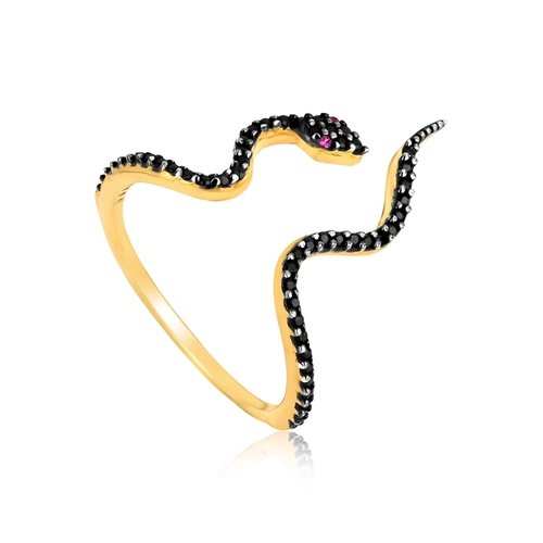 Anel For me Serpent aro aberto prata 925 dourada com Espinélios e olhos de Zircônias vermelhas