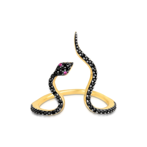 Anel For me Serpent aro aberto prata 925 dourada com Espinélios e olhos de Zircônias vermelhas