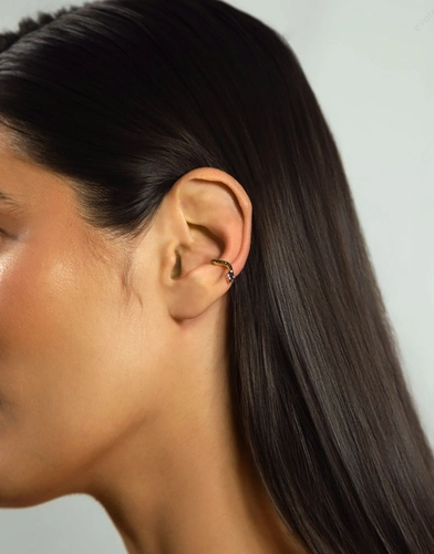 Piercing de orelha For me Serpent prata 925 dourada com Espinélios e Zircônias vermelhas