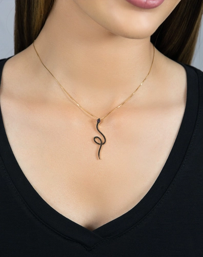 Pingente For me Serpent prata 925 dourada com Espinélios e olhos de Zircônias vermelhas