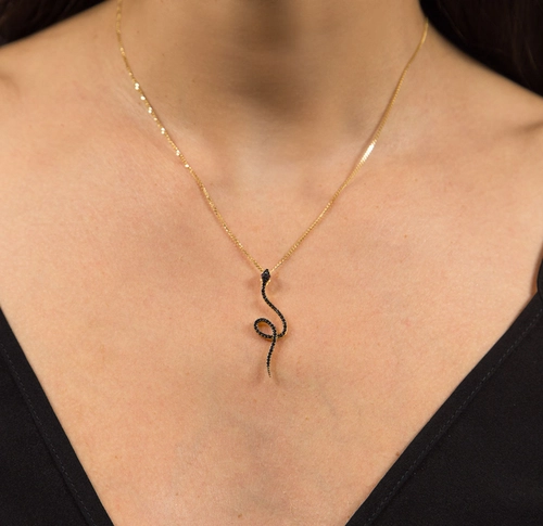 Pingente For me Serpent prata 925 dourada com Espinélios e olhos de Zircônias vermelhas