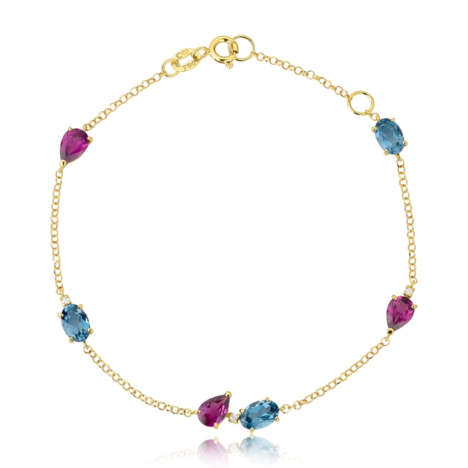Pulseira Coloré de elos ouro 18k com Rodolita, Topázio London e Diamante 1
