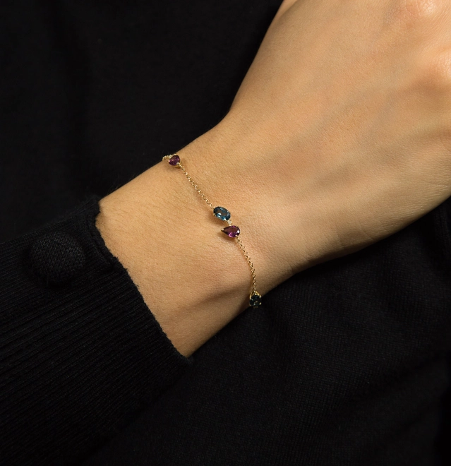Pulseira Coloré de elos ouro 18k com Rodolita, Topázio London e Diamante 2