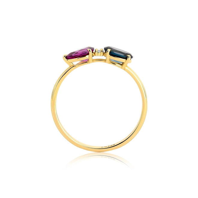 Anel Coloré ouro 18k gemas Rodolita Diamante e Topázio London 3