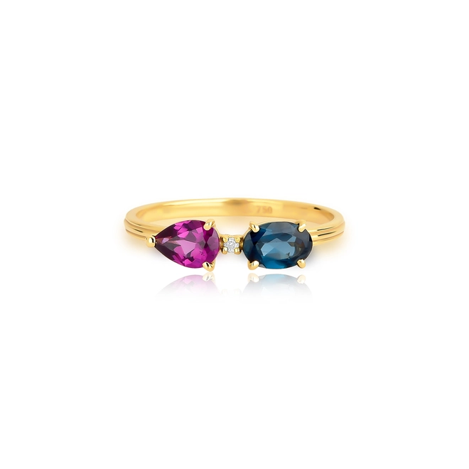 Anel Coloré ouro 18k gemas Rodolita Diamante e Topázio London 4