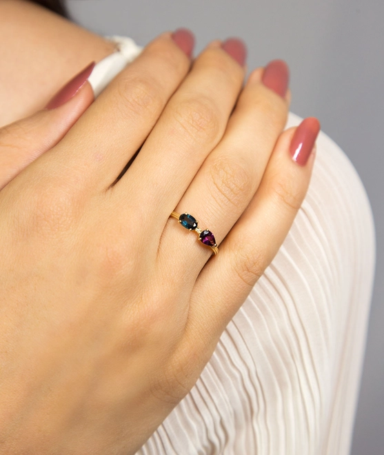 Anel Coloré ouro 18k gemas Rodolita Diamante e Topázio London 2