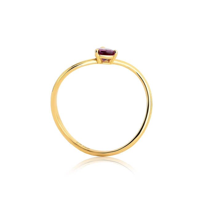 Anel Coloré aro ondulado frisado ouro 18k com gota de Rodolita 3