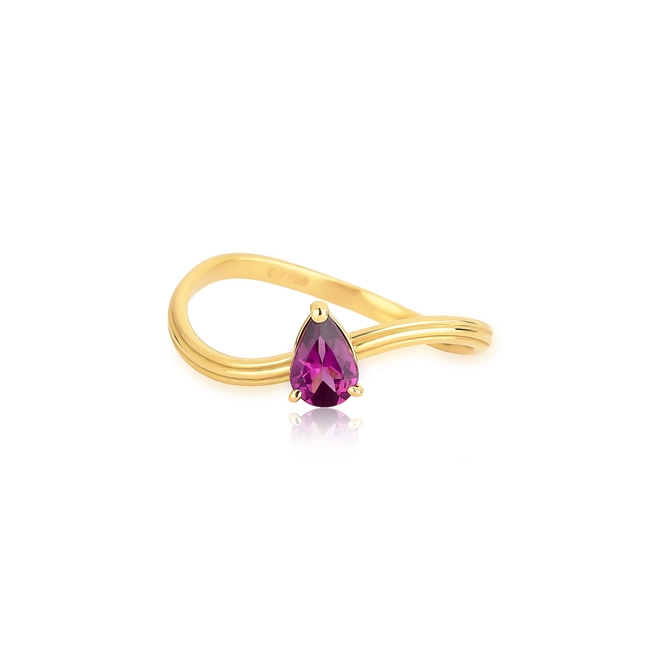Anel Coloré aro ondulado frisado ouro 18k com gota de Rodolita 5