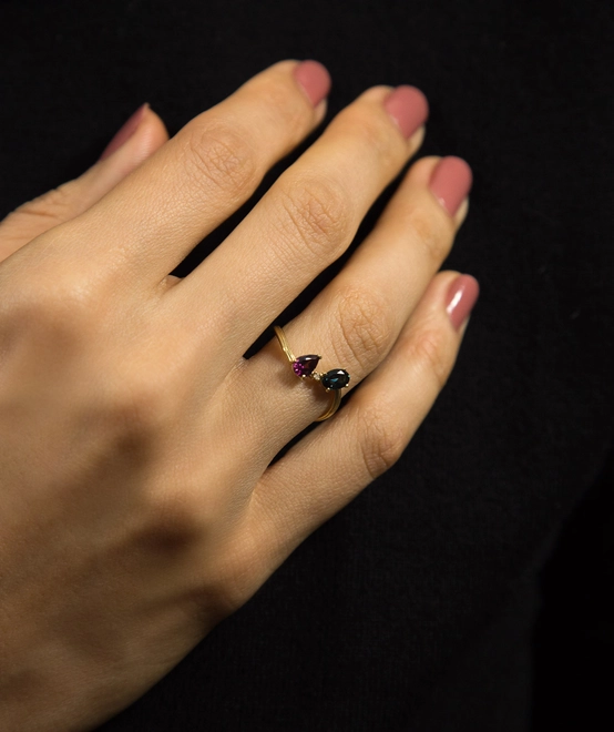 Anel Coloré ondulado frisado ouro 18k com Rodolita Diamante e Topázio London 2