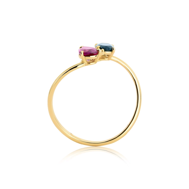 Anel Coloré ondulado frisado ouro 18k com Rodolita Diamante e Topázio London 3