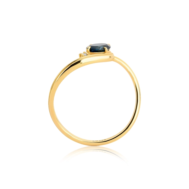 Anel Coloré aro frisado curva ouro 18k com Topázio London e Diamante 3