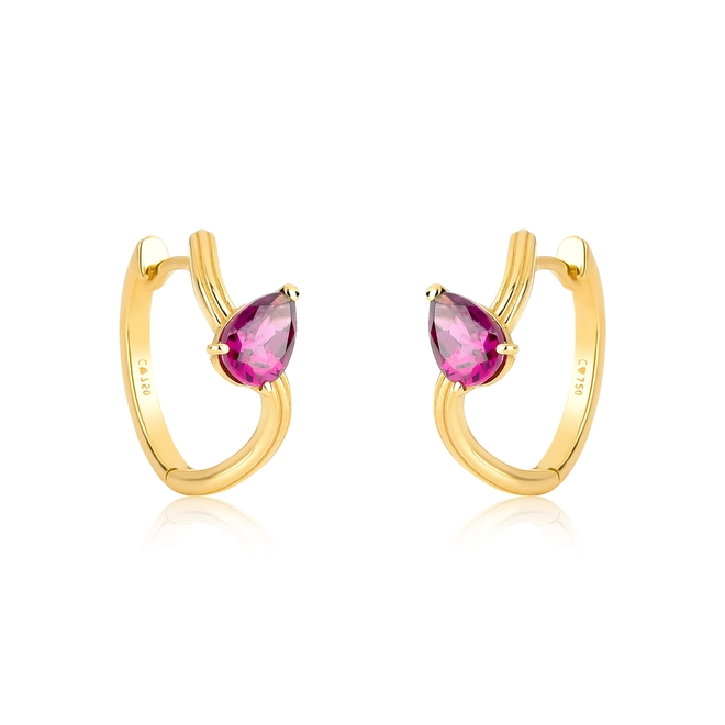 Brinco Coloré argola ondulada frisada ouro 18k gota de Rodolita 1