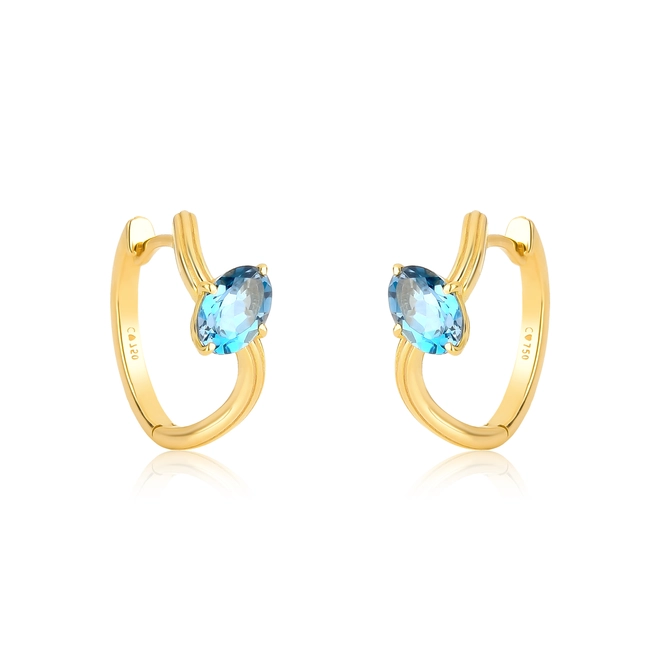 Brinco Coloré argola ondulada frisada ouro 18k gema oval de Topázio London 1