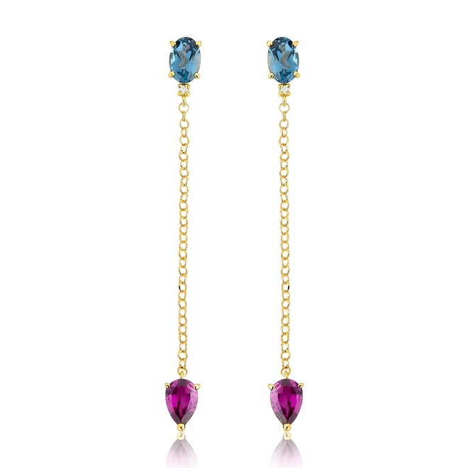Brinco Coloré pingente corrente ouro 18k com Rodolita Topázio London e Diamante 1