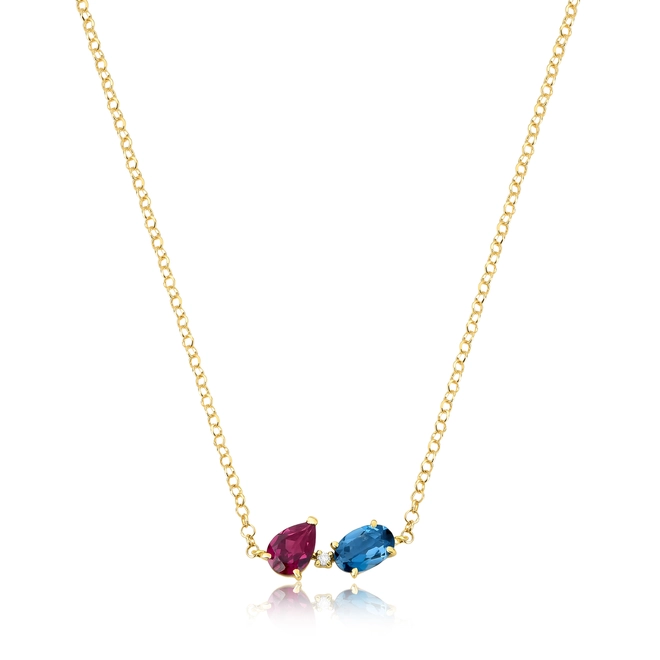 Gargantilha Coloré corrente de elos ouro 18k com Rodolita Topázio London e Diamante 1