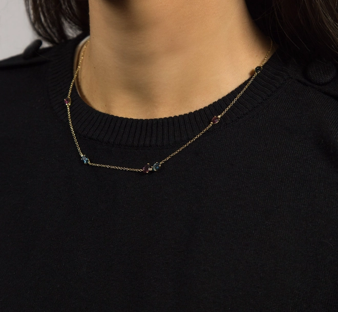 Gargantilha Coloré ouro 18k intercalada com Rodolitas Topázios London e Diamante 3