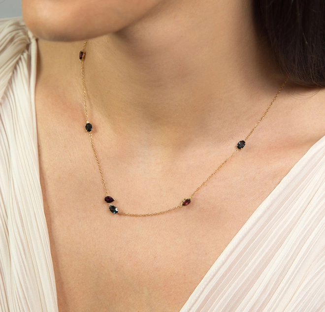 Gargantilha Coloré ouro 18k intercalada com Rodolitas Topázios London e Diamante 2