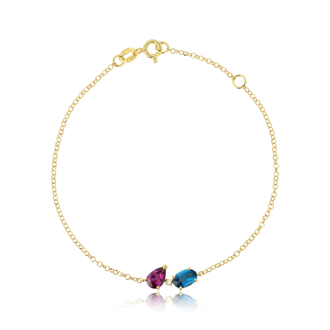 Pulseira Coloré de elos ouro 18k com Rodolita Topázio London e Diamante 1