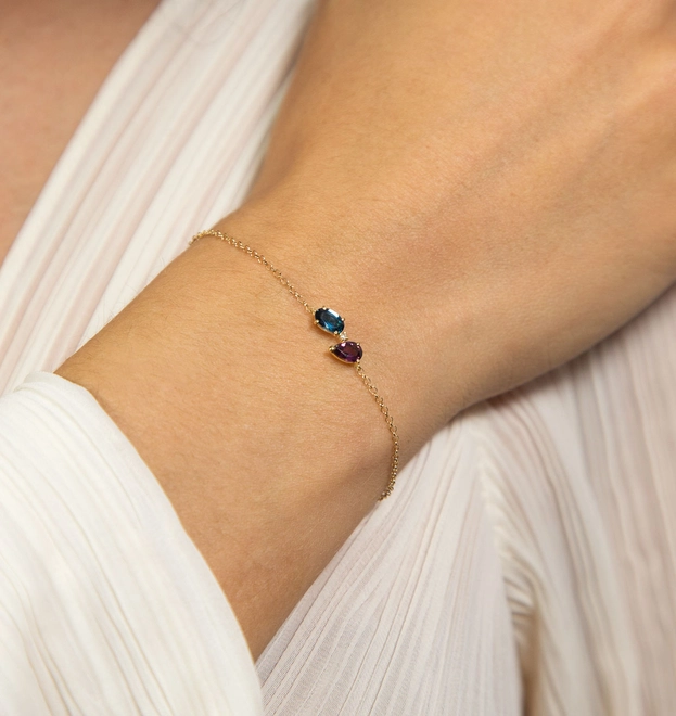 Pulseira Coloré de elos ouro 18k com Rodolita Topázio London e Diamante 2