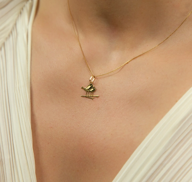 Pingente Pássaros ouro 18k polido e diamantado 2