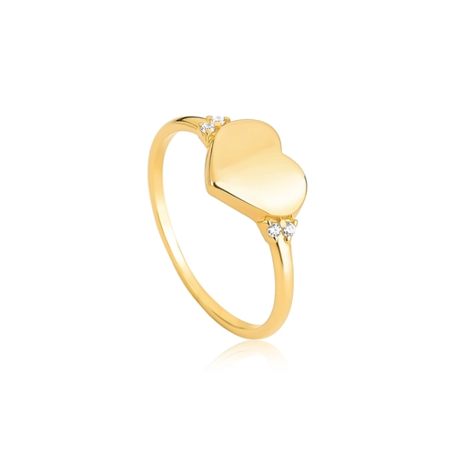 Anel For me Signature coração polido prata 925 dourado com Zircônias