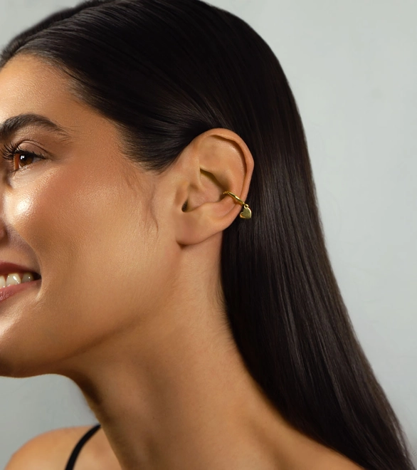 Piercing de orelha For me Signature coração prata 925 dourado polido 2
