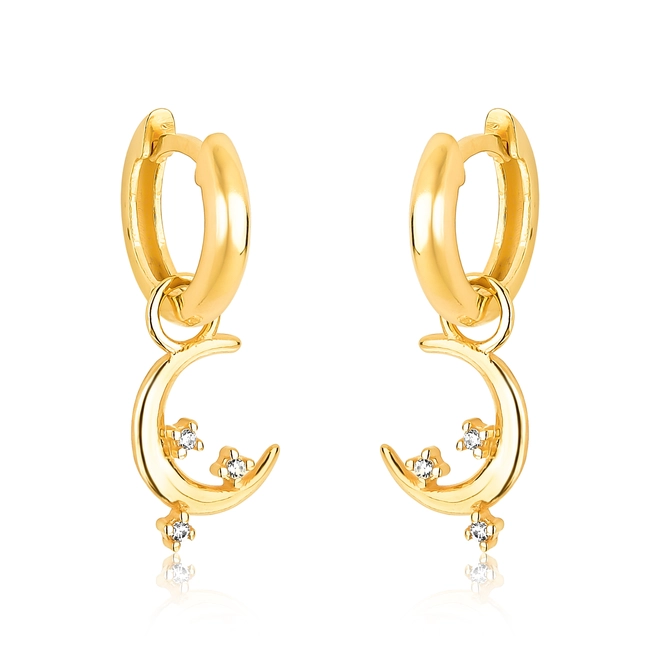 Brinco For me Signature argola pingente meia lua prata 925 dourada com Zircônias 1