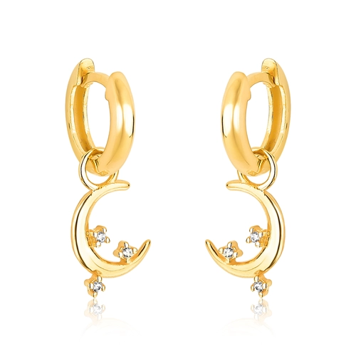 Brinco For me Signature argola pingente meia lua prata 925 dourada com Zircônias