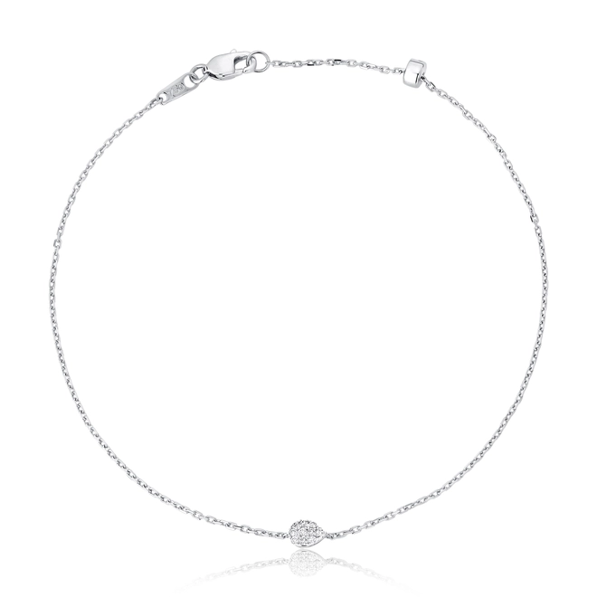 Pulseira maleável elo Cadeado ouro branco 18k com gota pavê 5pts de Diamantes 1