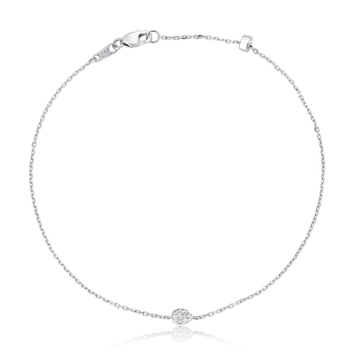 Pulseira maleável elo Cadeado ouro branco 18k com gota pavê 5pts de Diamantes