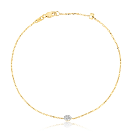 Pulseira maleável elo Cadeado ouro 18k pingente gota com pavê de 5pts Diamantes