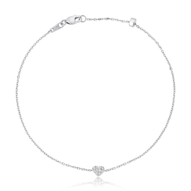 Pulseira elo Cadeado ouro branco 18k coração pavê com 5pts de Diamantes 1