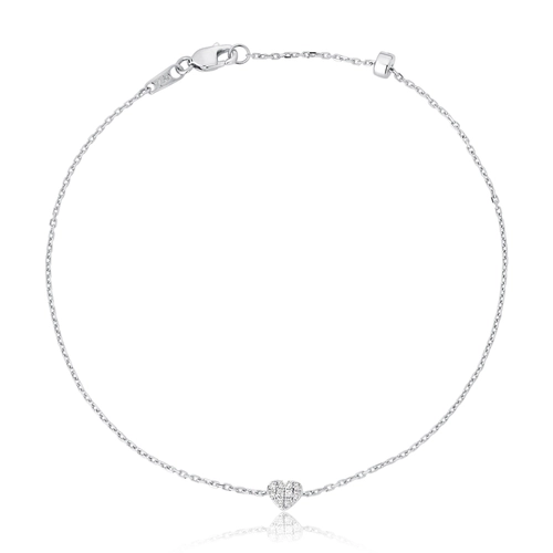 Pulseira elo Cadeado ouro branco 18k coração pavê com 5pts de Diamantes