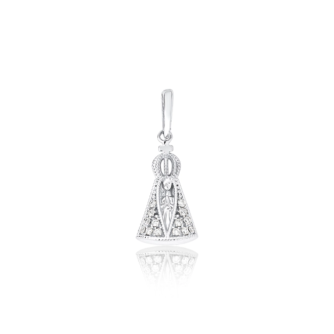 Pingente Nossa Senhora Aparecida ouro branco 18k com Diamantes 1