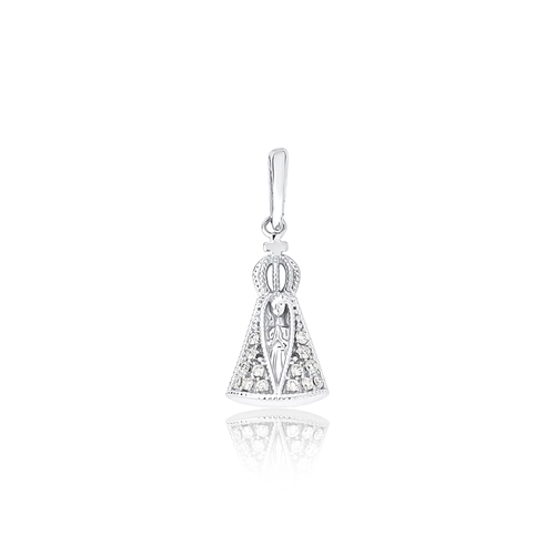 Pingente Nossa Senhora Aparecida ouro branco 18k com Diamantes