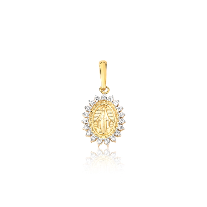Pingente medalha Nossa Senhora das Graças ouro 18k com Diamantes 1
