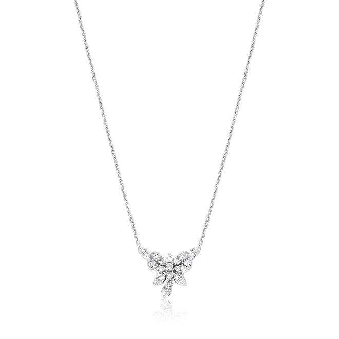 Gargantilha pingente borboleta ouro branco 18k com Diamantes 1