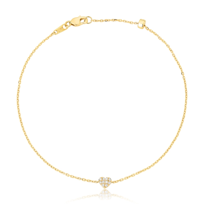 Pulseira maleável Cadeado ouro 18k coração com pavê 5pts de Diamantes 1