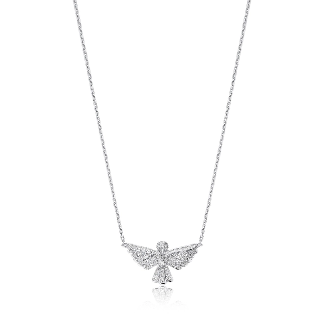Gargantilha Cadeado pomba Divino Espírito Santo ouro branco 18k com Diamantes 1