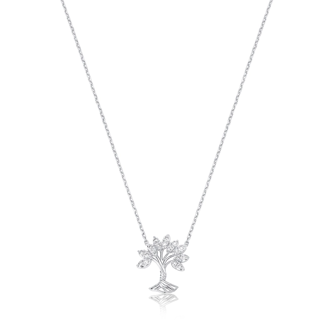Gargantilha pingente árvore da vida ouro branco 18k com Diamantes 1