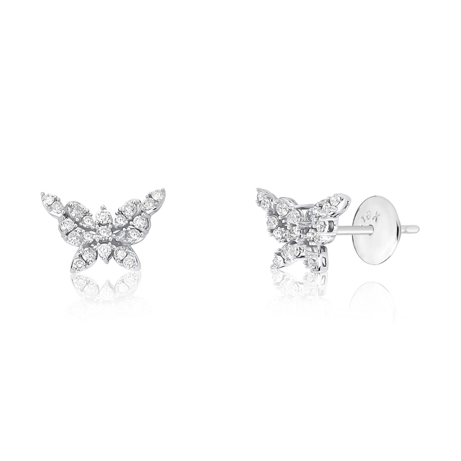 Brinco Stud borboleta ouro branco 18k com Diamantes 1