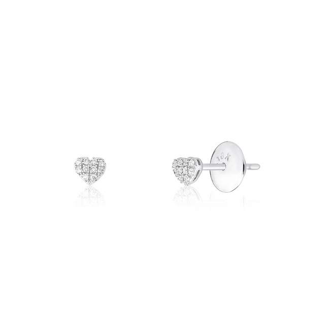 Brinco Stud coração ouro branco 18k pavê com Diamantes (10PTS) 1