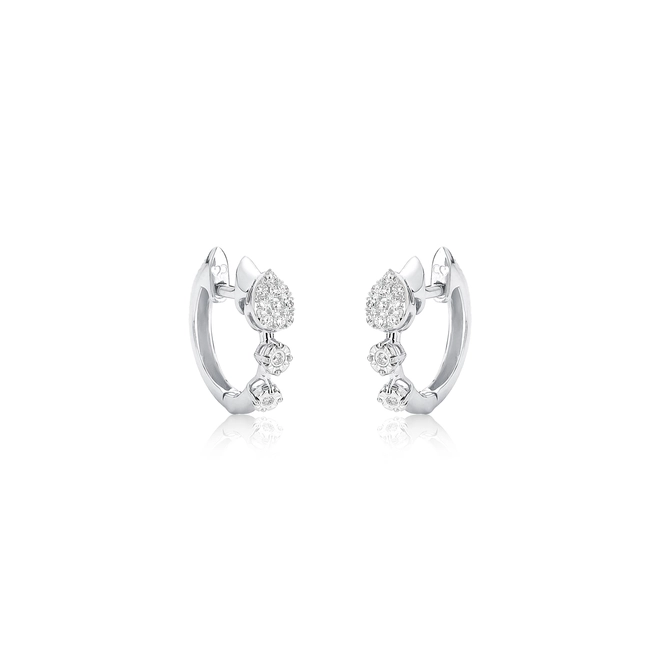 Brinco argola click ouro branco 18k gotas de Diamantes 1
