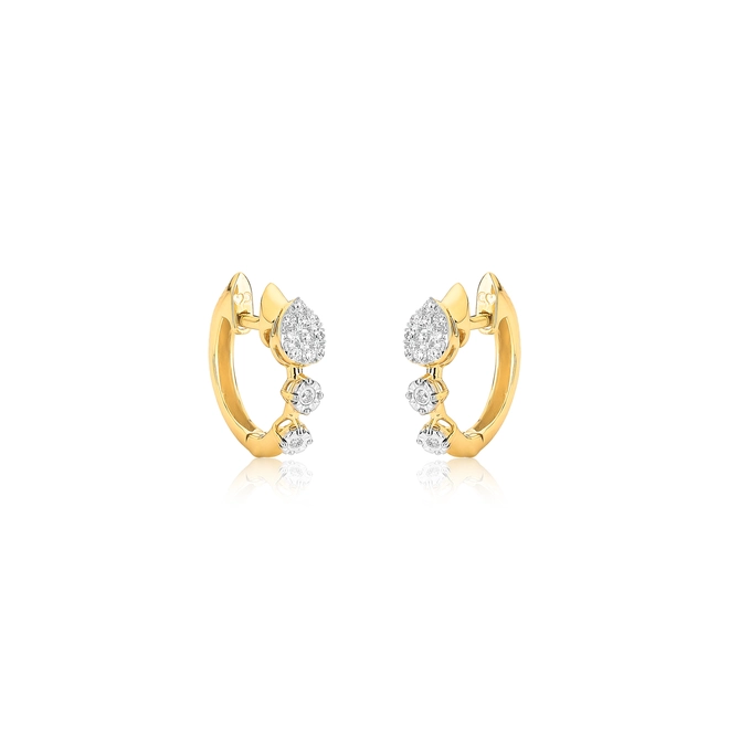 Brinco argola click ouro 18k gotas de Diamantes rodinados 1