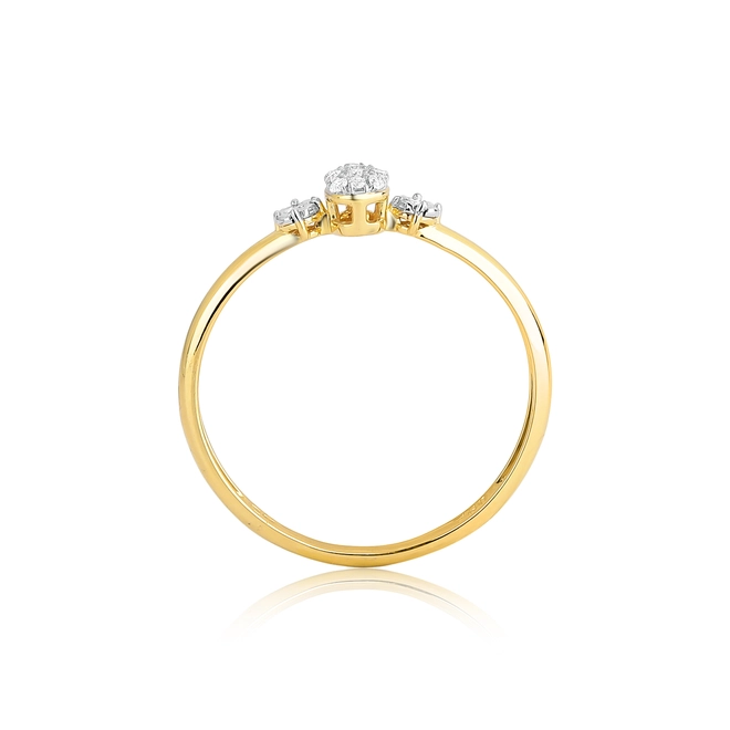 Anel meio aro gota e círculos ouro 18k de Diamantes rodinados 2