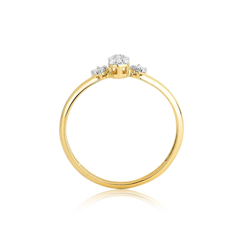 Anel meio aro gota e círculos ouro 18k de Diamantes rodinados
