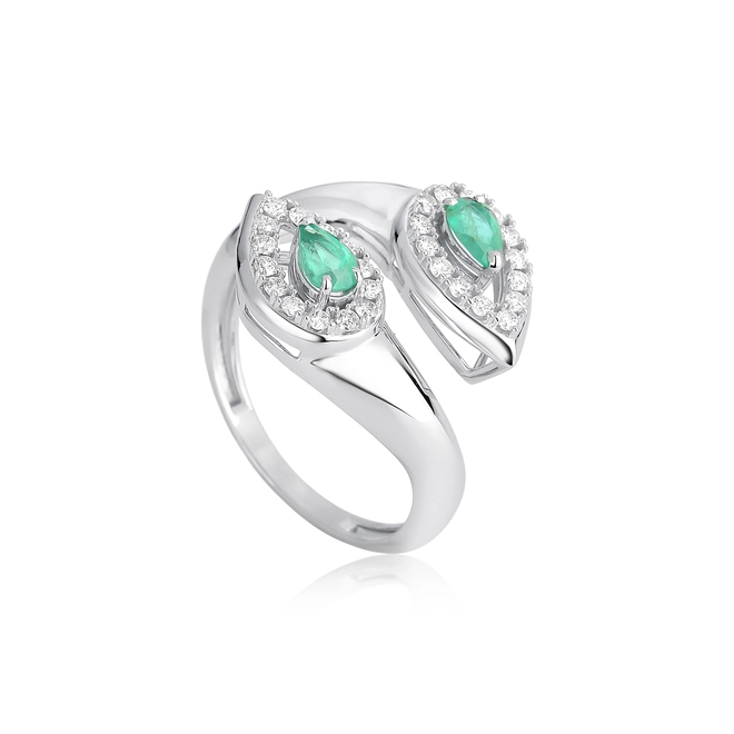 Anel gotas de Esmeraldas ouro branco 18k com Diamantes 1