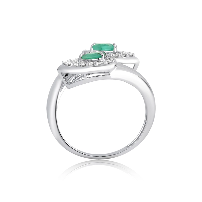 Anel gotas de Esmeraldas ouro branco 18k com Diamantes 2