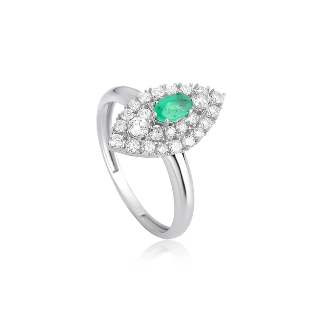 Anel gema oval de Esmeralda ouro branco 18k com Diamantes 1