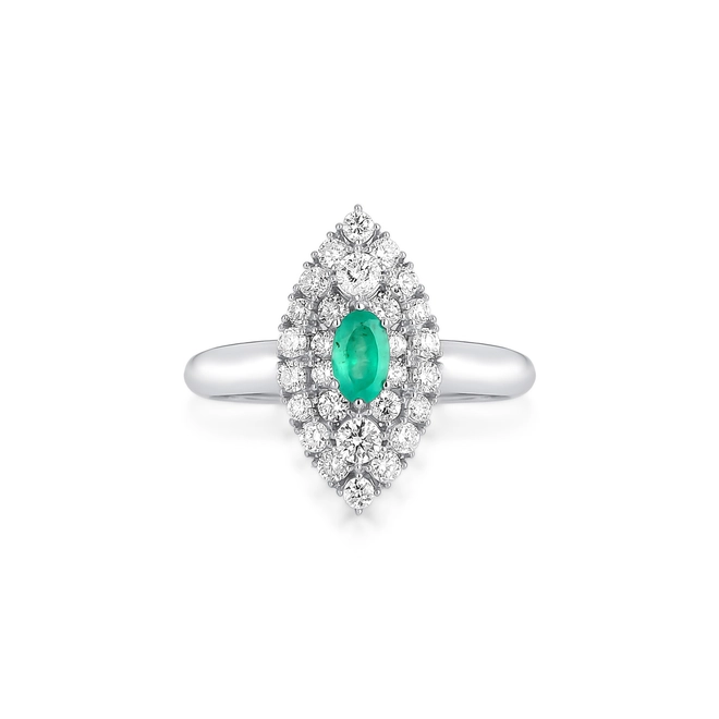 Anel gema oval de Esmeralda ouro branco 18k com Diamantes 3